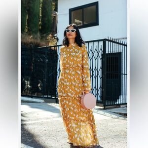 VILA Mustard Floral Long Sleeve Dress